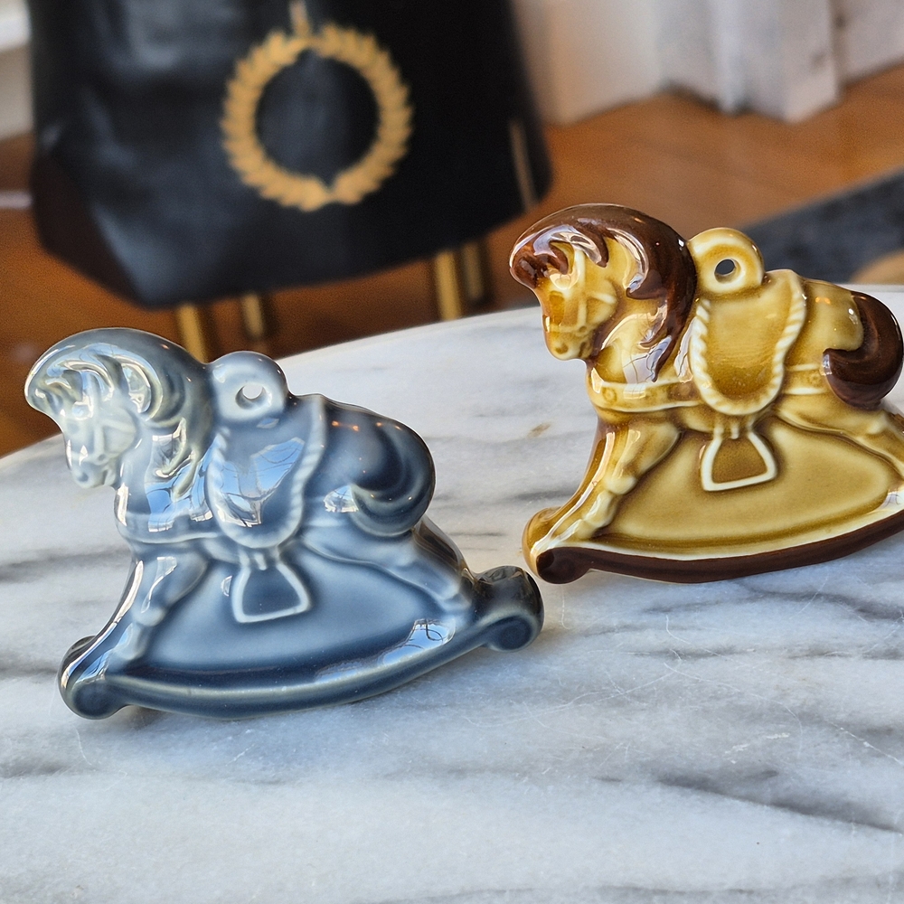 Wade Vintage Ceramic Rocking Horse Ornaments - Blue and Brown